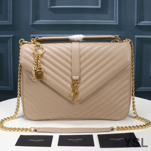Yves Saint Laurent Großen Klassischen College-Chain Bag In Matelasse Leder Apricot/Gold