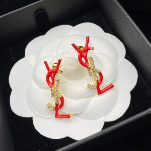 Yves Saint Laurent Opyum Ohrringe In Metall, Emaille und Kristalle Gold/Rot