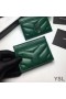 Yves Saint Laurent Monogram Card Case In Matelasse Lammfell Grün/Gold