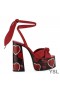 Yves Saint Laurent Paige Platform Sandals In Leder mit Herz-Motiv, Rot