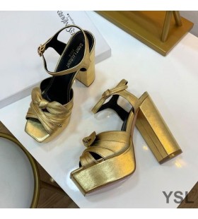 Yves Saint Laurent Candy Plattform Sandalen Patent Leder mit Bow Knot, Gold