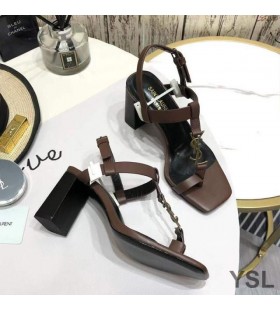 Yves Saint Laurent Cassandra Sandaletten mit Brückenkopf-Schleife In Glatt Leder Braun