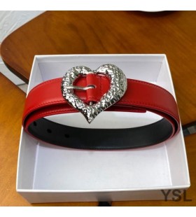 Yves Saint Laurent Herzen Gürtel In Leder Nappa Rot/Silber