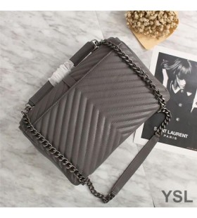 Yves Saint Laurent Großen Klassischen College-Chain Bag In Matelasse Leder Grau/Silber