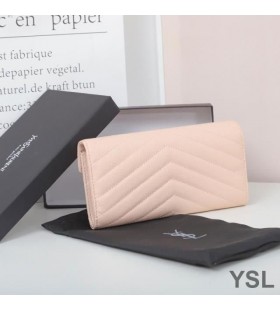 Yves Saint Laurent Große Monogramm-Klappe Brieftasche Aus Genarbtem Matelasse-Leder Rosa/Gold