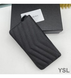 Yves Saint Laurent Large Monogram Zip Around Wallet In Grained Matelasse Leather Black