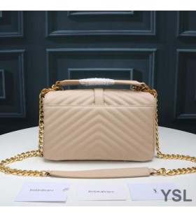Yves Saint Laurent Medium Klassische College-Chain Bag In Matelasse Leder Apricot/Gold