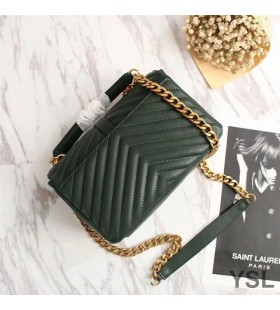 Yves Saint Laurent Medium Klassische College-Chain Bag In Matelasse-Leder-Grün/Gold