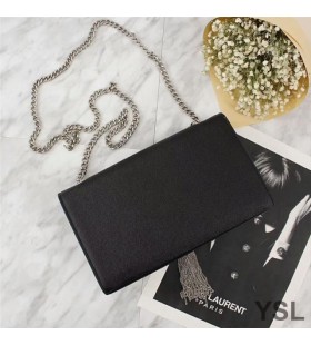 Yves Saint Laurent Medium Kate Chain Bag mit Quaste In Genarbtem Leder Schwarz/Silber