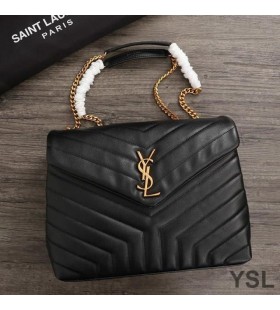 Yves Saint Laurent Medium Loulou Chain Bag In Y-Matelasse-Leder-Schwarz/Gold