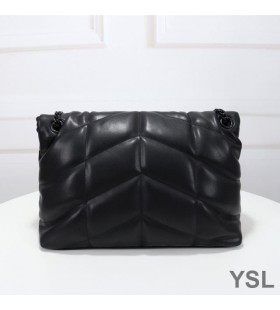 Yves Saint Laurent Medium Loulou Puffer Tasche Gesteppt Lammfell Schwarz