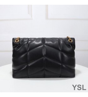 Yves Saint Laurent Medium Loulou Puffer Tasche Gesteppt Lammfell Schwarz/Gold