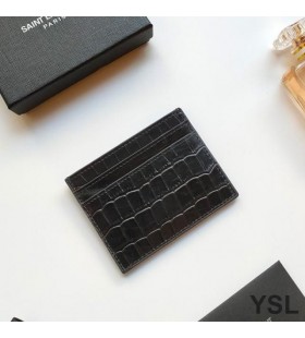 Yves Saint Laurent Monogram Card Case In Crocodile Embossed Leather Black