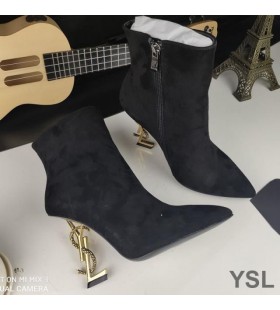 Yves Saint Laurent Opyum Ankle Boots In Wildleder-Bronze-Schlange Ferse Schwarz