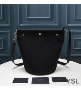 Yves Saint Laurent Rive Gauche Eimer Tasche, In Leinen Und Leder Schwarz