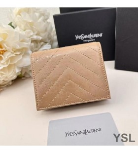 Yves Saint Laurent Kleine Cassandra Bifold Wallet In Gefältelt Matelasse Leder Apricot