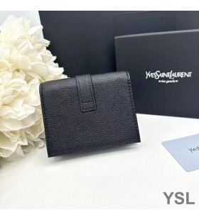 Yves Saint Laurent Kleine Linie Bifold Brieftasche Aus Genarbtem Leder Schwarz/Silber