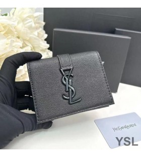 Yves Saint Laurent Kleine Linie Bifold Brieftasche Aus Genarbtem Leder Schwarz