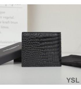 Yves Saint Laurent Kleine Monogramm Ost/West-Brieftasche Krokodil Prägung Leder Schwarz