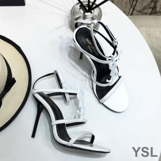 Yves Saint Laurent Cassandra Sandals In Patent Leather White