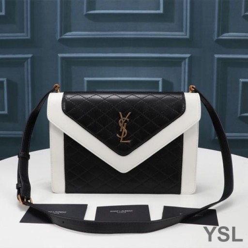 Yves Saint Laurent Γκάμπι Τσάντα Με Καπιτονέ Επένδυση Μαύρο/Λευκό