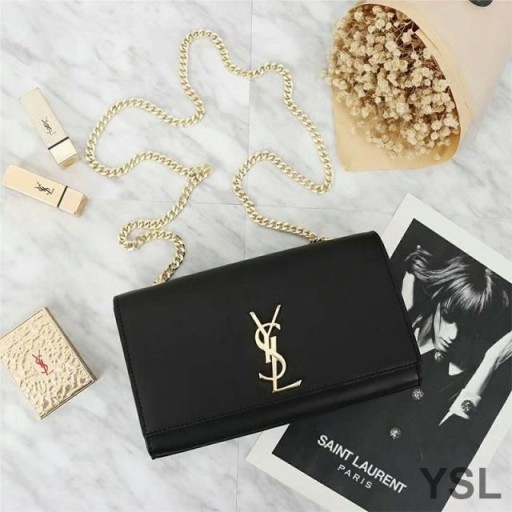 Yves Saint Laurent Μέσο Κέιτ Αλυσίδα Τσάντα Με Δέρμα Μαύρο/Χρυσό