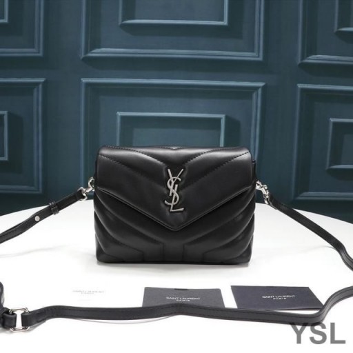 Yves Saint Laurent Μίνι Loulou Τσάντα Παιχνιδιών Στο Y Matelasse Δέρματος Μαύρο/Ασημί