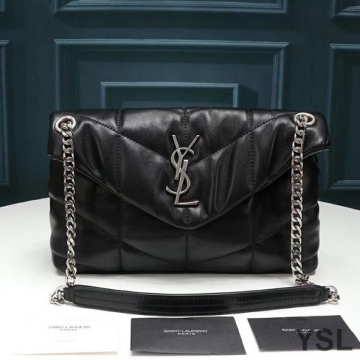 Yves Saint Laurent Μικρή Λουλού Puffer Τσάντα Με Καπιτονέ Επένδυση Μαύρο/Ασημί