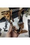 Yves Saint Laurent Opyum Σανδάλια Σε Leopard Σουέτ με Μαύρο Τακούνι Καφέ