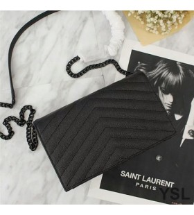 Yves Saint Laurent Φάκελο Αλυσίδα Πορτοφόλι Κατασκευασμένο Matelasse Δέρματος Μαύρο