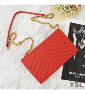Yves Saint Laurent Φάκελο Αλυσίδα Πορτοφόλι Κατασκευασμένο Matelasse Δέρμα Κόκκινο/Χρυσό