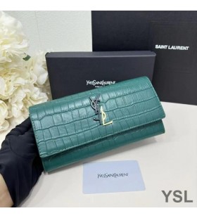 Yves Saint Laurent Μεγάλες Κασσάνδρα Αποδομήσει Bifold Πορτοφόλι Σε Αποτυπωμένες Σε Ανάγλυφο Κροκόδειλος Δέρμα Πράσινο