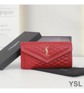 Yves Saint Laurent Μεγάλες Γκάμπι Χτυπημάτων Πορτοφόλι Σε Καπιτονέ Δέρμα Αρνιού, Κόκκινο/Χρυσό