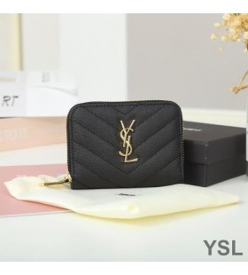 Yves Saint Laurent Μικρό Μονόγραμμα Φερμουάρ Γύρω Από Το Πορτοφόλι Σε Κόκκους Matelasse Δέρματος Μαύρο/Χρυσό